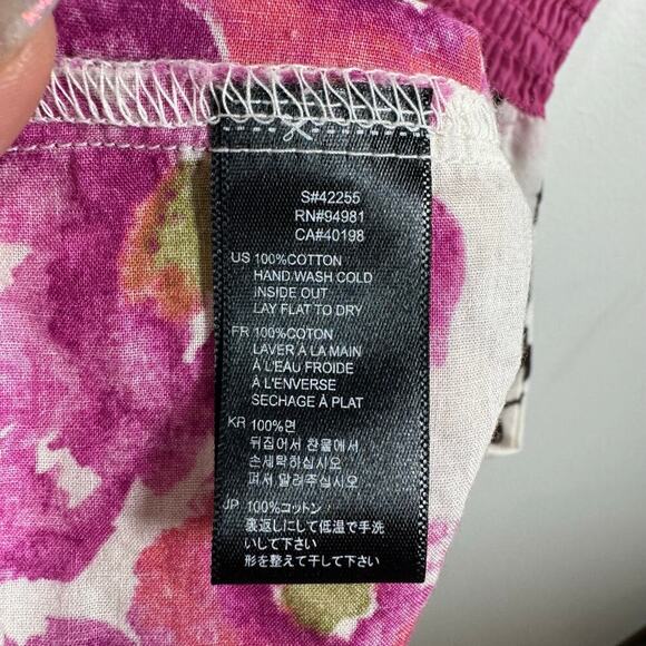 Women Top M Pink Brown Floral Babydoll 100% Cotton Y2K Smocked Waist Spring - Picture 4 of 7